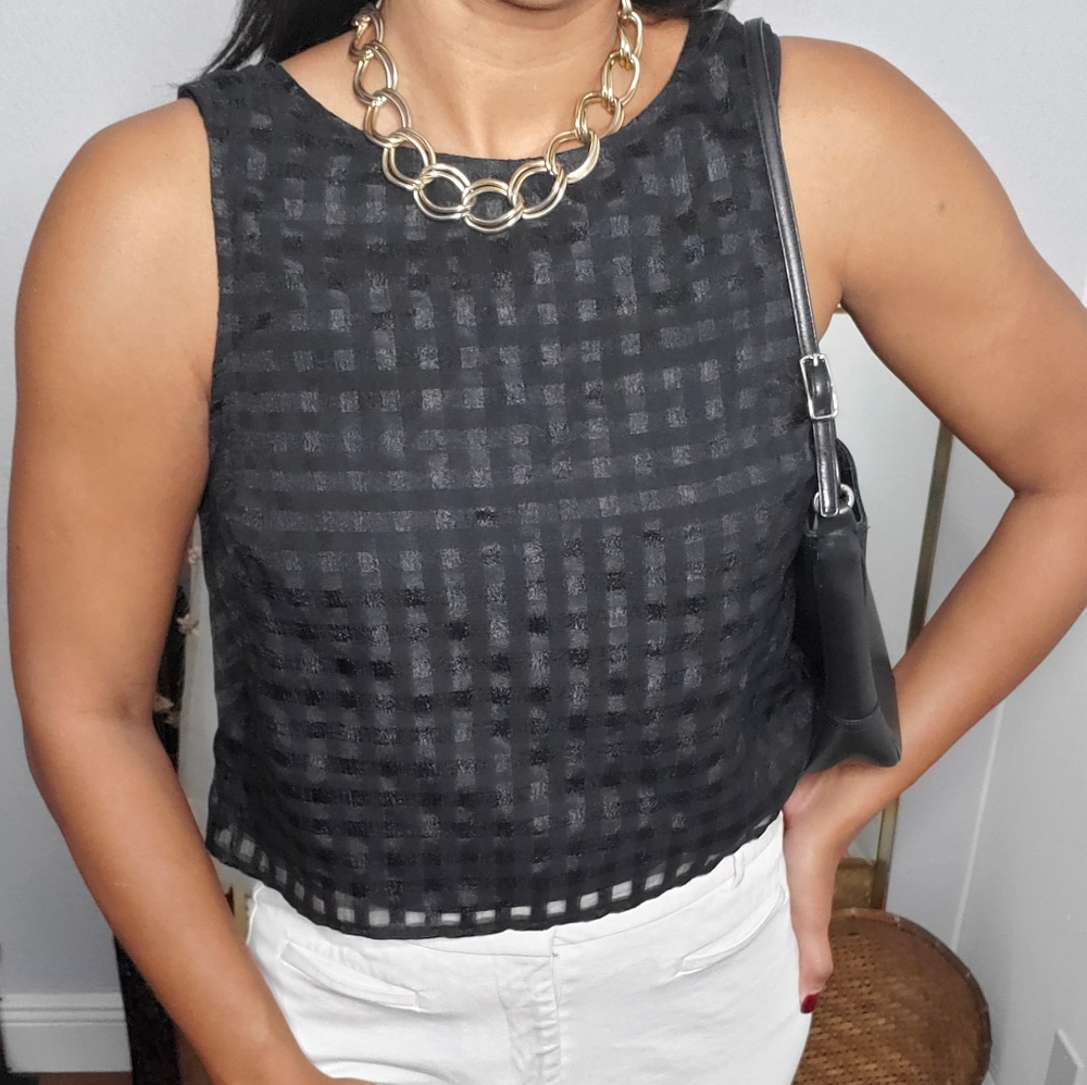 ELLE Checkered Crop Blouse, Size Medium